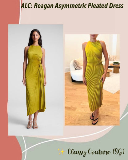 3 Colors! ALC Reagan Asymmetric Pleated Midi Dress