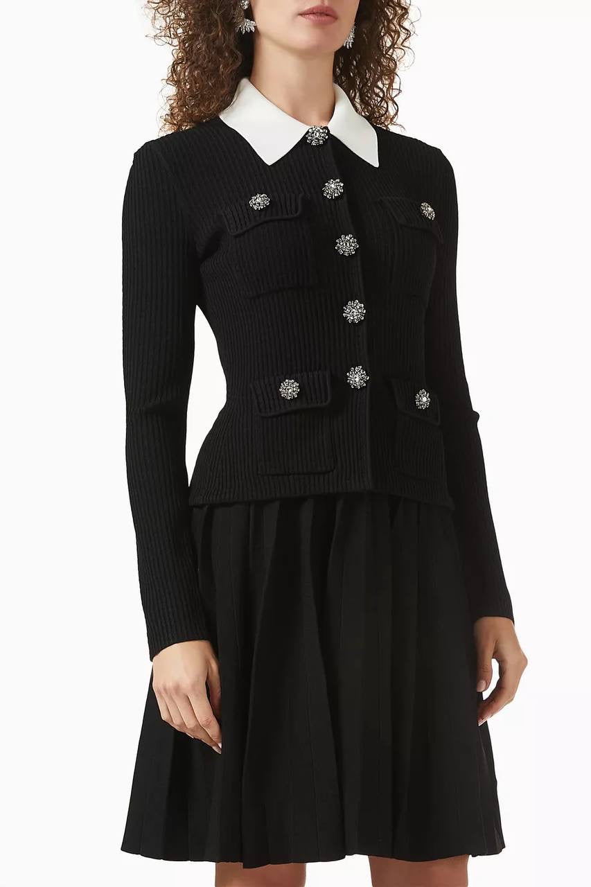 SP Black Contrast Collar Tailored Knit Mini | Midi Dress