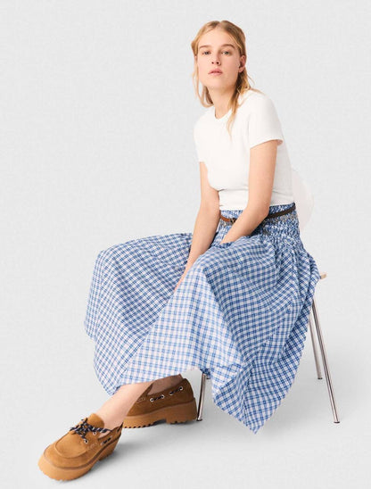 MJ Lunamimi Smocked Crop Top | Jomimi Midi Skirt | Rhinestone-embellished Gingham Cotton Set