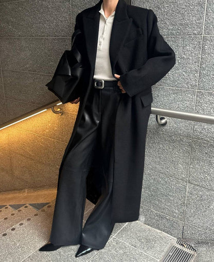 HL Raye Wool Long Coat in Black & Brown