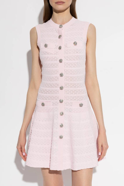 SP Pink Pointelle Diamanté Knit Mini Dress