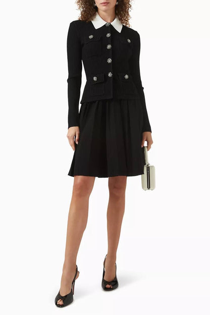 SP Black Contrast Collar Tailored Knit Mini | Midi Dress