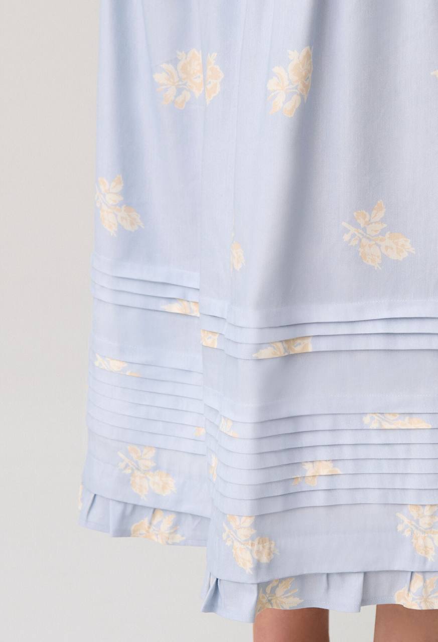 CP Floral-Print Linen-Blend Midi Skirt