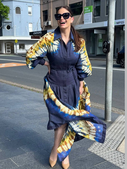ALM Martine Tie Dye Ramie Shirtdress Midi Dress