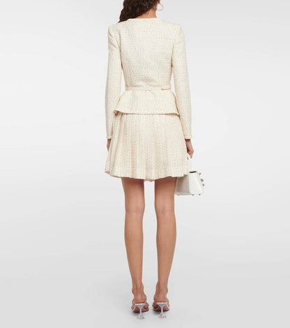 SP Cream Metallic Boucle Long Sleeve Mini Dress