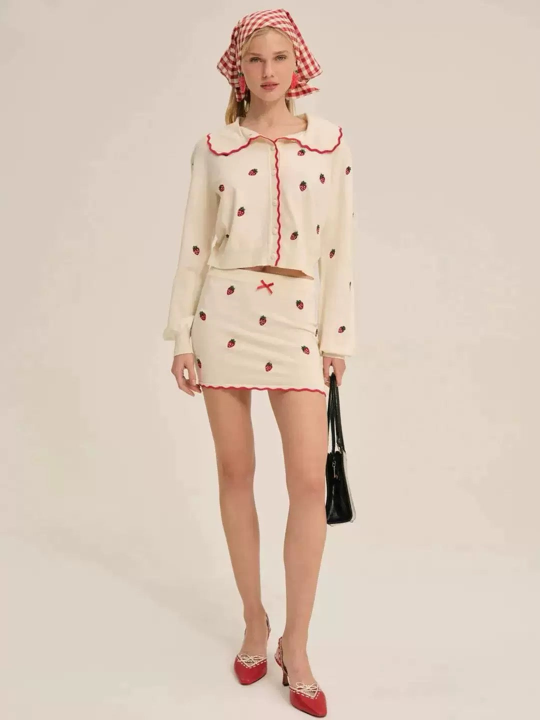 FLL Strawberry Jam Cardigan | Mini Skirt | Viscose-blend Set