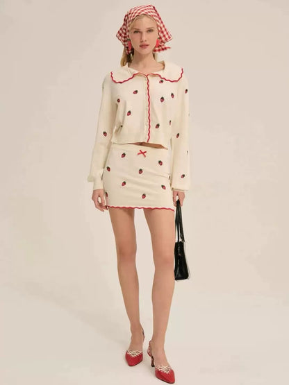 FLL Strawberry Jam Cardigan | Mini Skirt | Viscose-blend Set