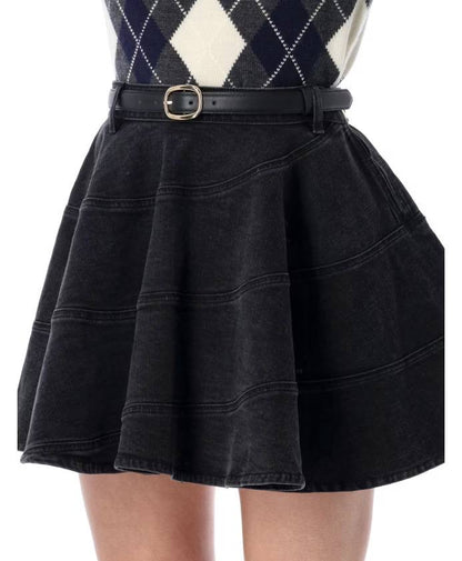 SP Flared Denim Mini Skirt in Black