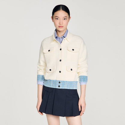 SD Bouclé Denim-Trim Cardigan Jacket