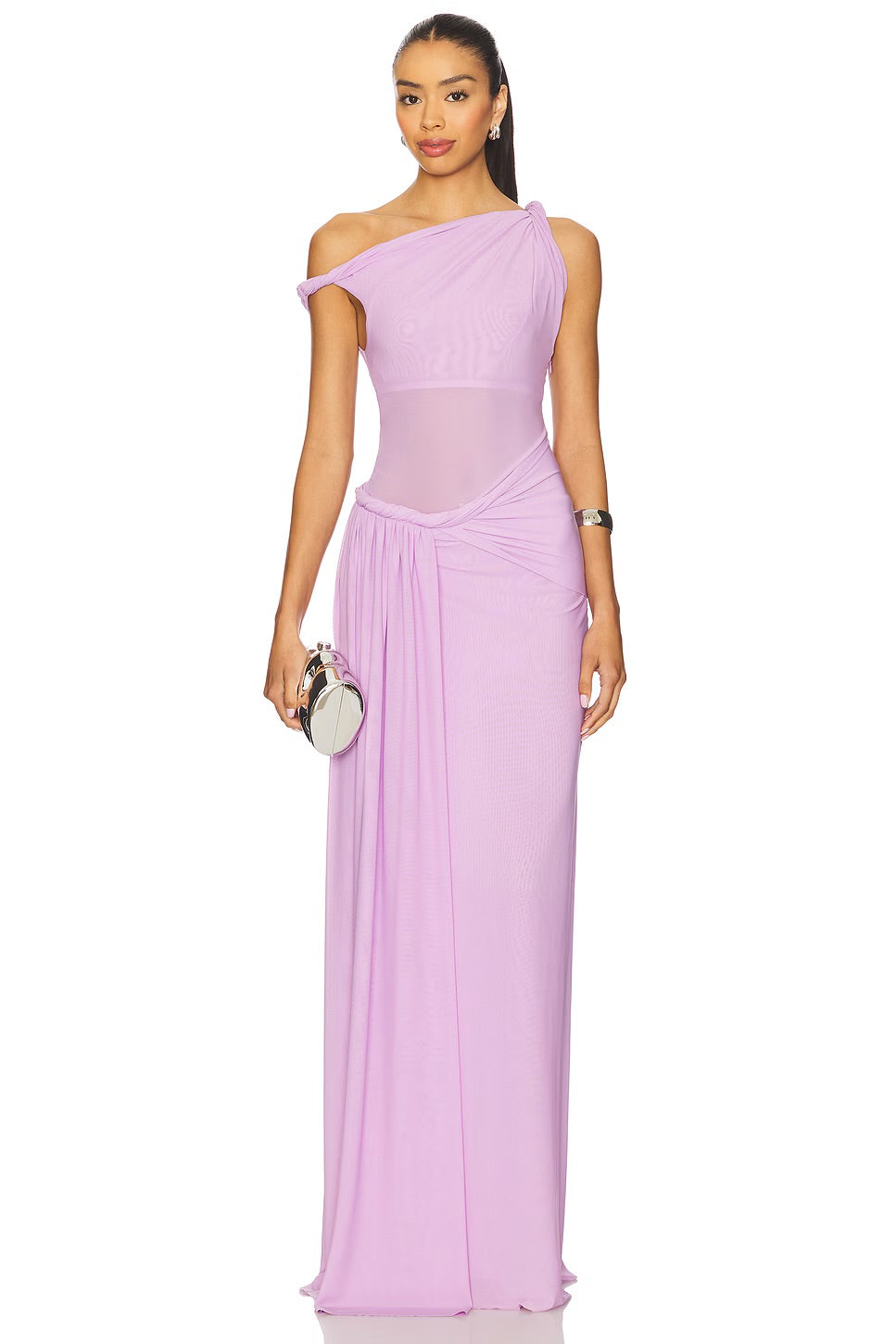 3 Colors! MS Sisal Asymmetric Mesh Maxi Dress
