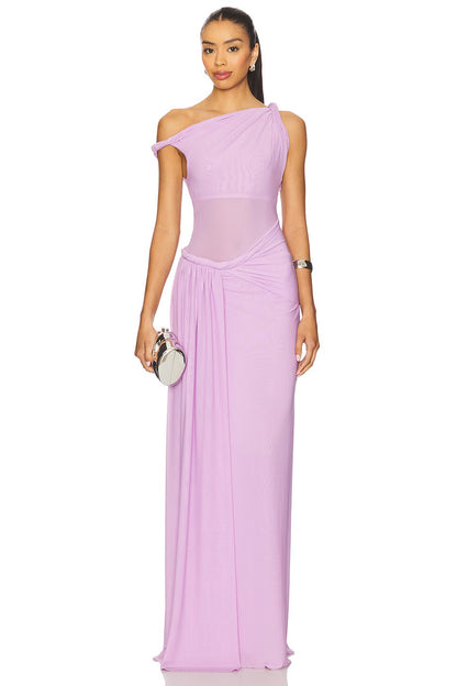 3 Colors! MS Sisal Asymmetric Mesh Maxi Dress