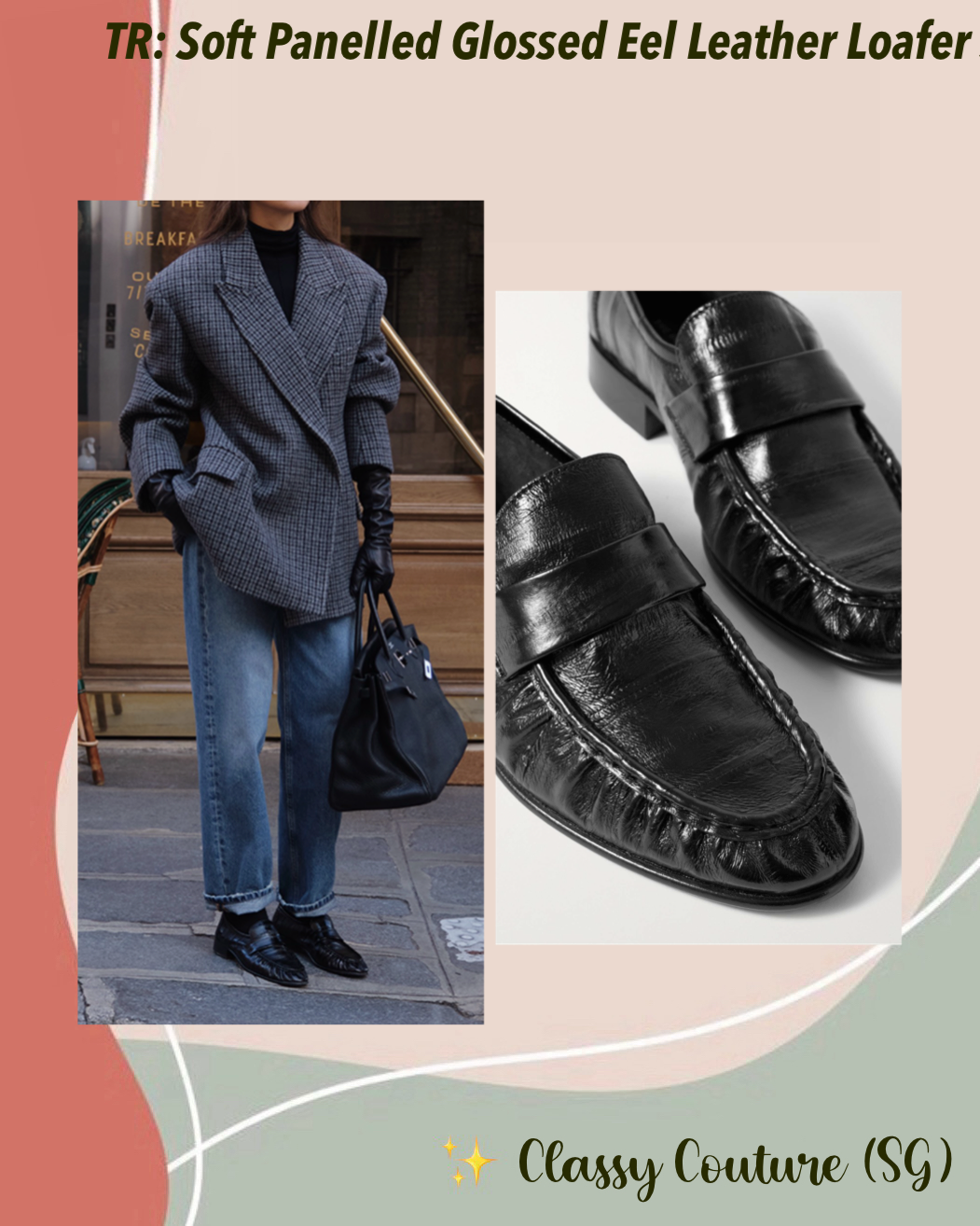 TR Soft Panelled Glossed Eel Leather Loafer Shoes in Black