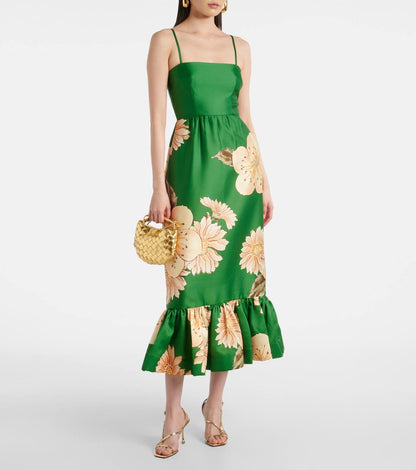 ALM Sage Printed Satin Midi Dress