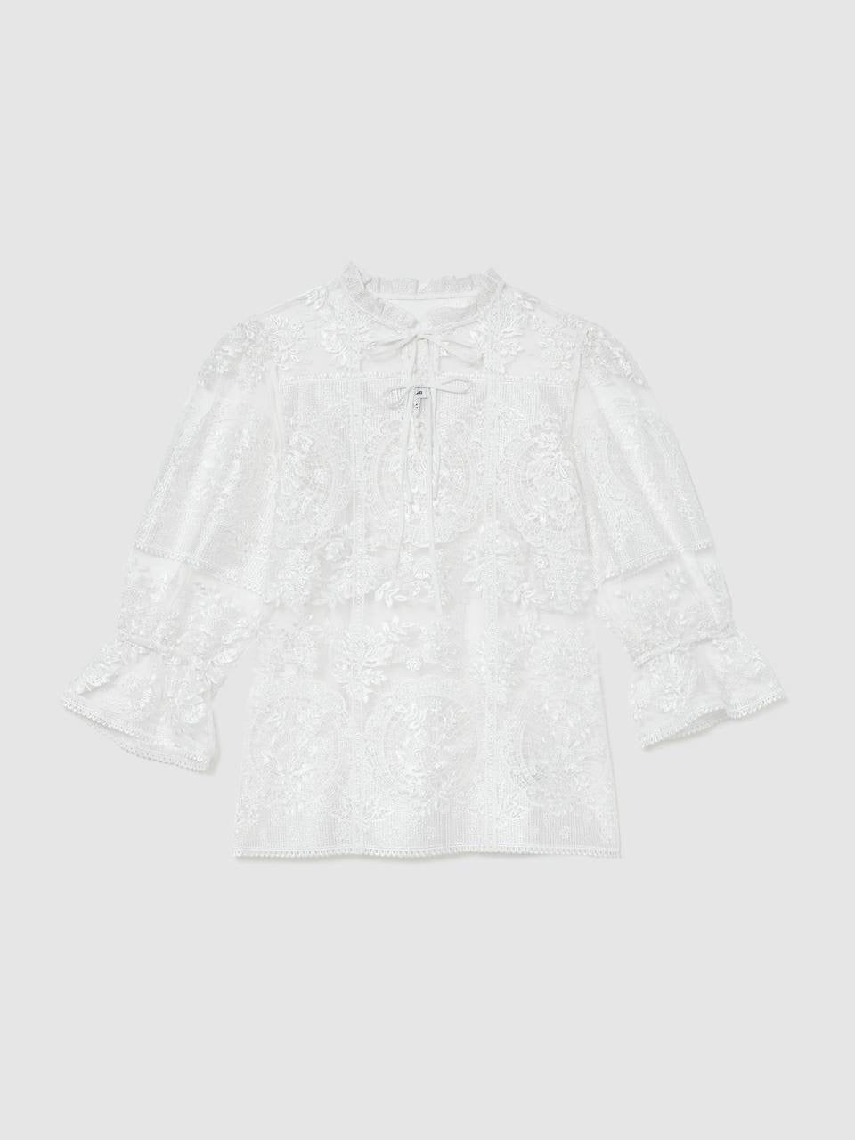 RS Demi Sheer Lace Tie-Neck Blouse Top