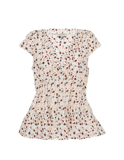LM Holly Cotton-silk Short Sleeve Peplum Blouse Top