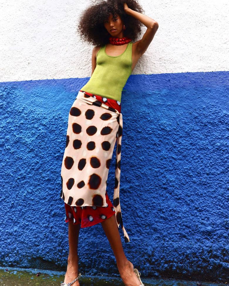 RB Rheta Dot Print Viscose Wrap Midi Skirt