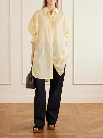 4 Colors! Tot Long Summer Cotton-blend Embroidered Monogram Oversized Shirt Shirtdress Mini Dress