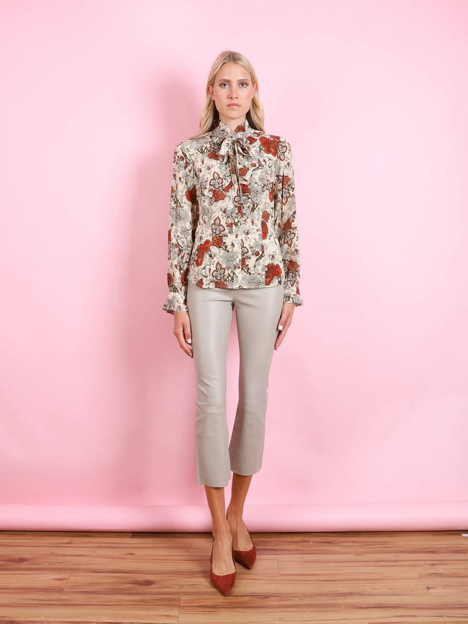 UJ Catroux Silk Long Sleeve Button Front Blouse Top