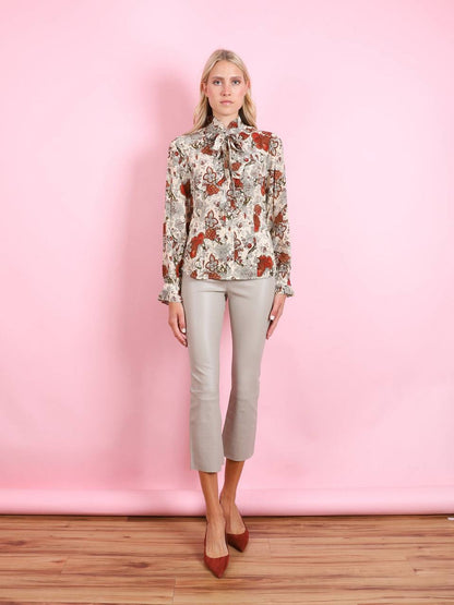 UJ Catroux Silk Long Sleeve Button Front Blouse Top