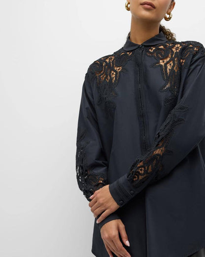 UJ Harden Oversized Cotton-Silk Lace-panel Tunic Shirt