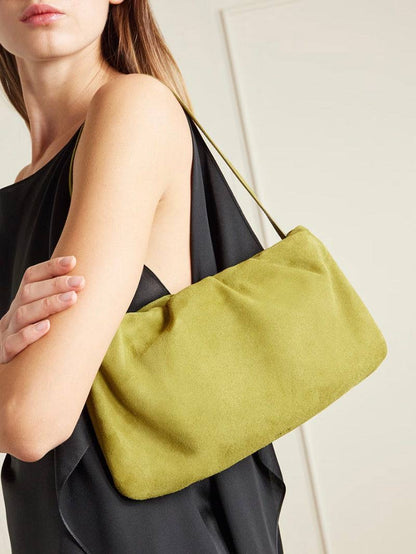 TR Bourse XL Lambskin Suede Shoulder Bag in Black | Green