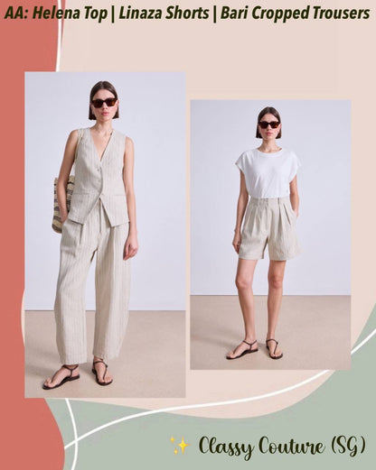 AA Helena Vest Top | Linaza Shorts | Bari Cropped Trousers | Striped Flax Set