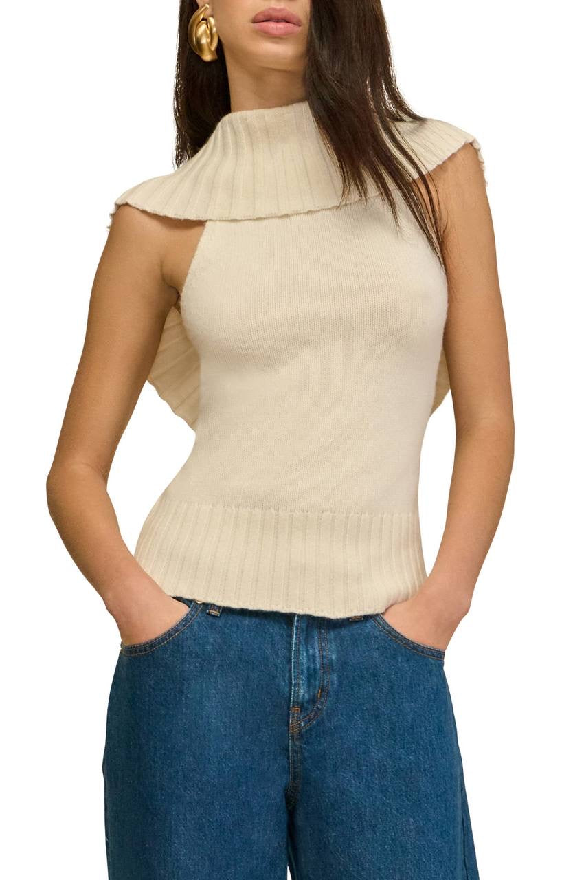 CG Chen Cowl Neck Wool-Cotton Blend Top