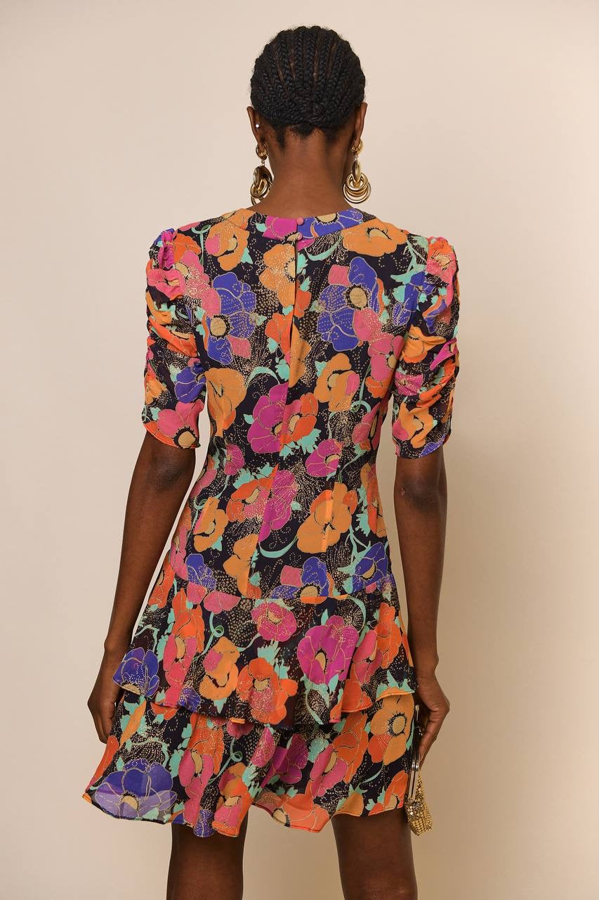 RX Dion Glittered Floral Print Viscose Mini Dress