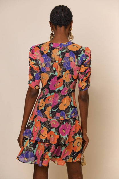 RX Dion Glittered Floral Print Viscose Mini Dress