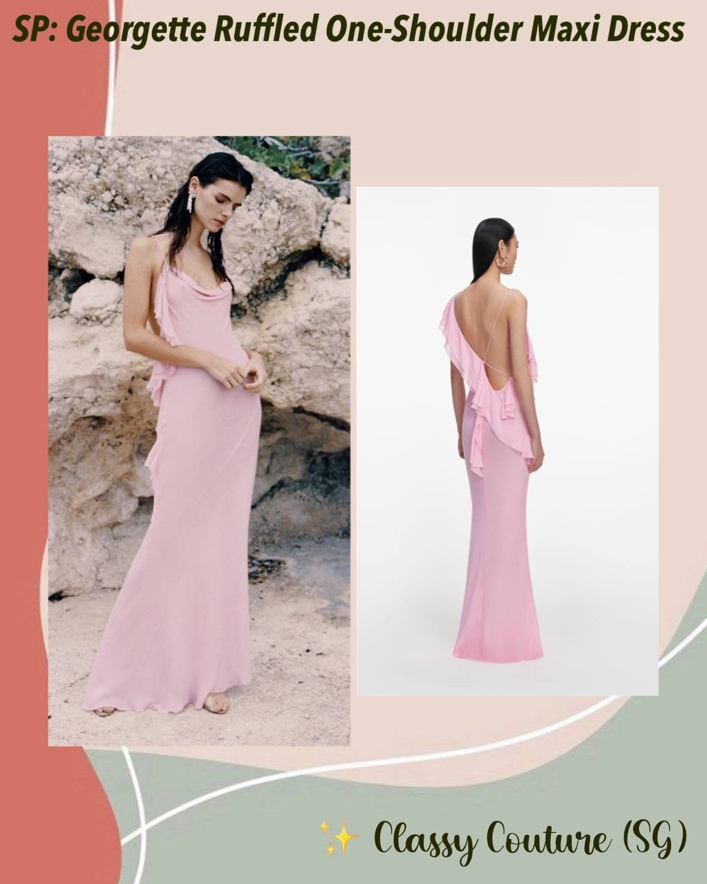 SP Pink Georgette Ruffled One-Shoulder Maxi Dress