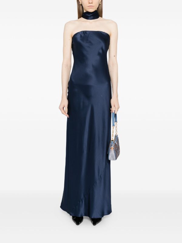 SALE! Oren Strapless Bandeau Silk Maxi Dress with Scarf
