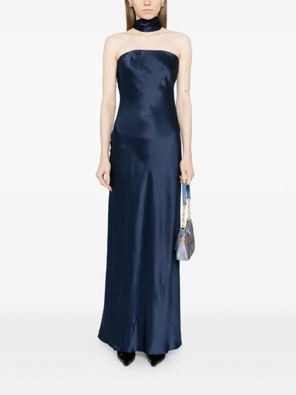 SALE! Oren Strapless Bandeau Silk Maxi Dress with Scarf