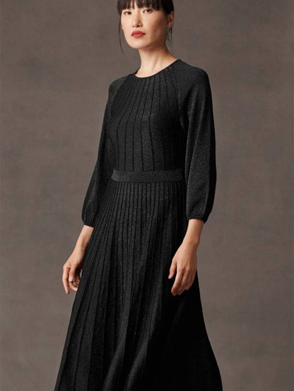 TF Lumia Viscose-blend Metallic Black Knitted Midi Dress