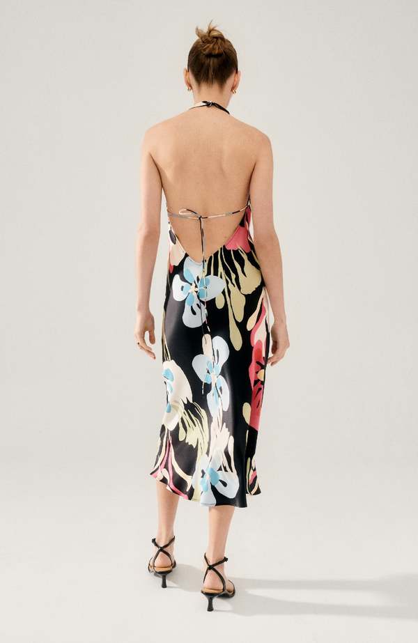 SL Halter Backless Silk Midi Dress