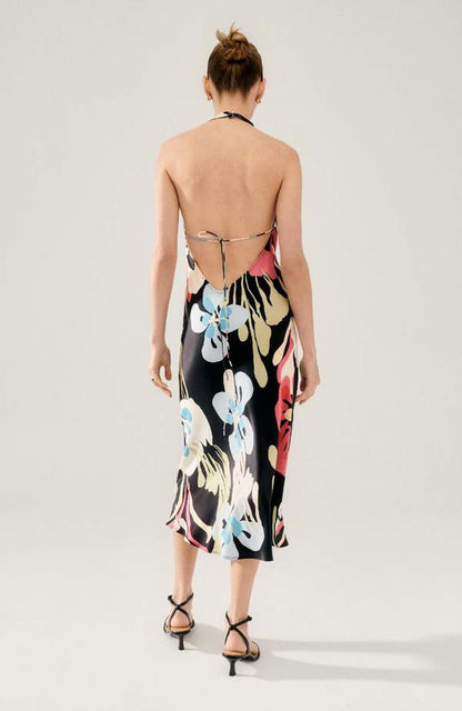 SL Halter Backless Silk Midi Dress