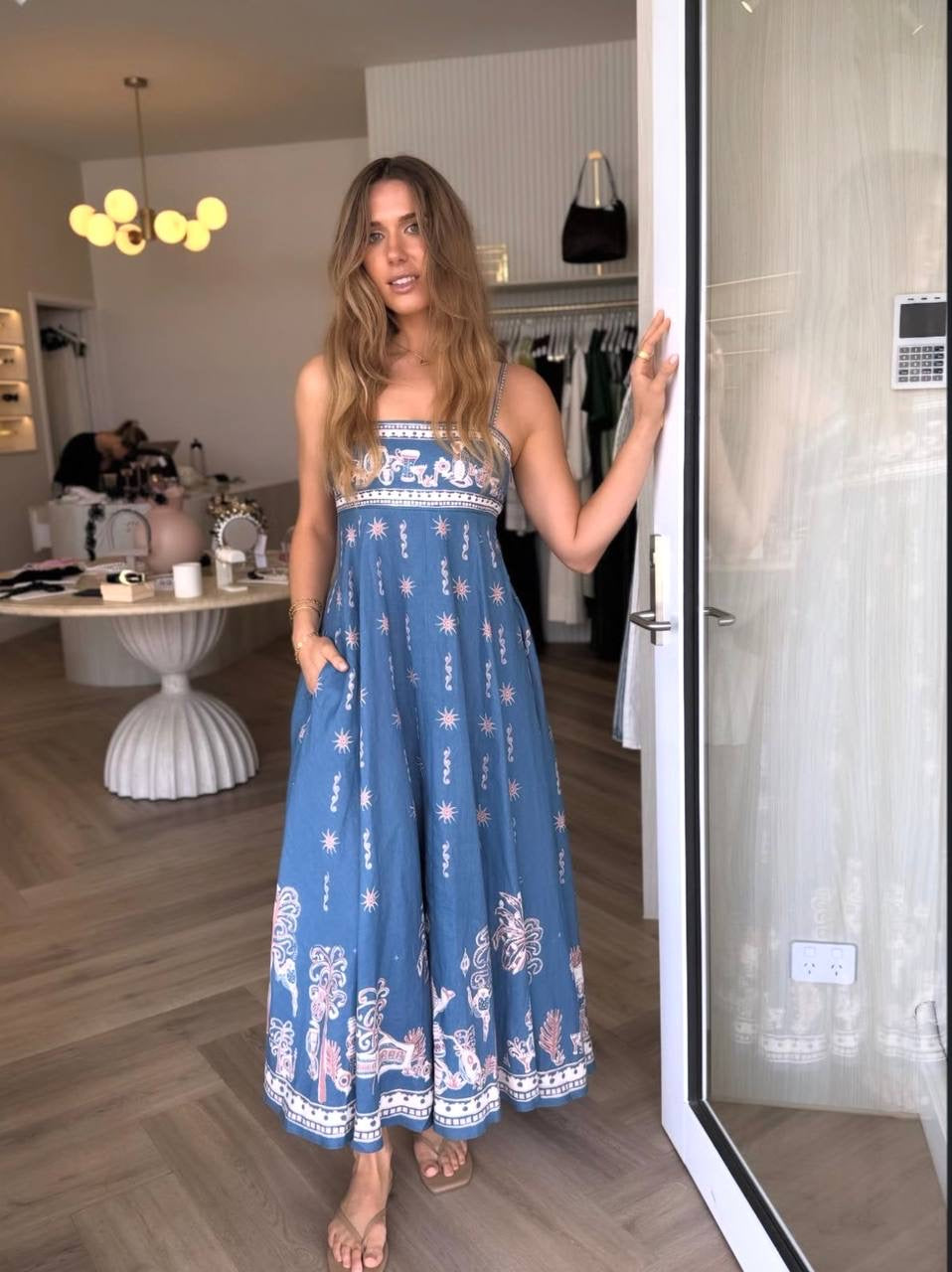 ALM Acacia Printed Linen Midi Dress Sundress