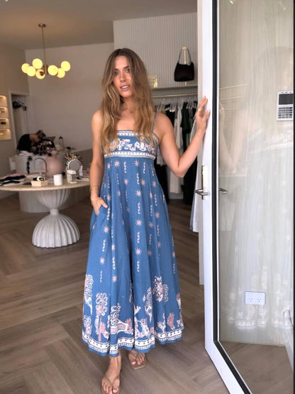 ALM Acacia Printed Linen Midi Dress Sundress