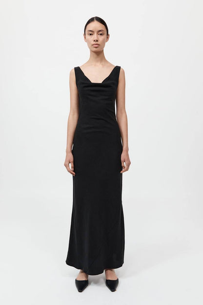 SA Double Drape Cowl Linen-Blend Maxi Dress