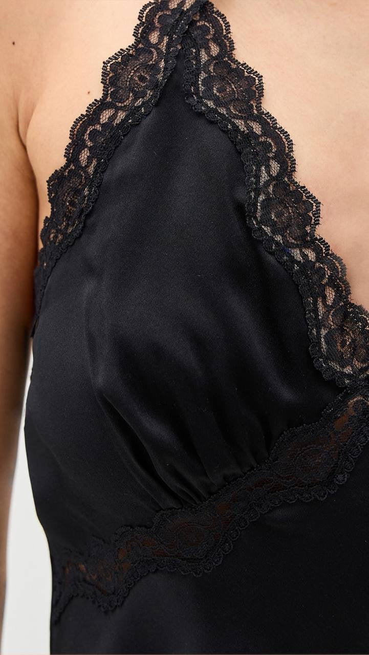 6 Colors! Ref Monica Silk Halter Lace Trim Top