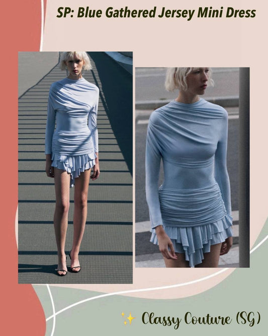 SP Blue Gathered Jersey Mini Dress