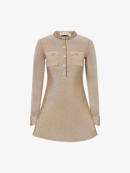 SP Gold Crystal Trim Knit Mini Dress