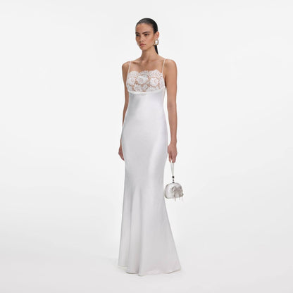 SP White Satin Lace Maxi Dress