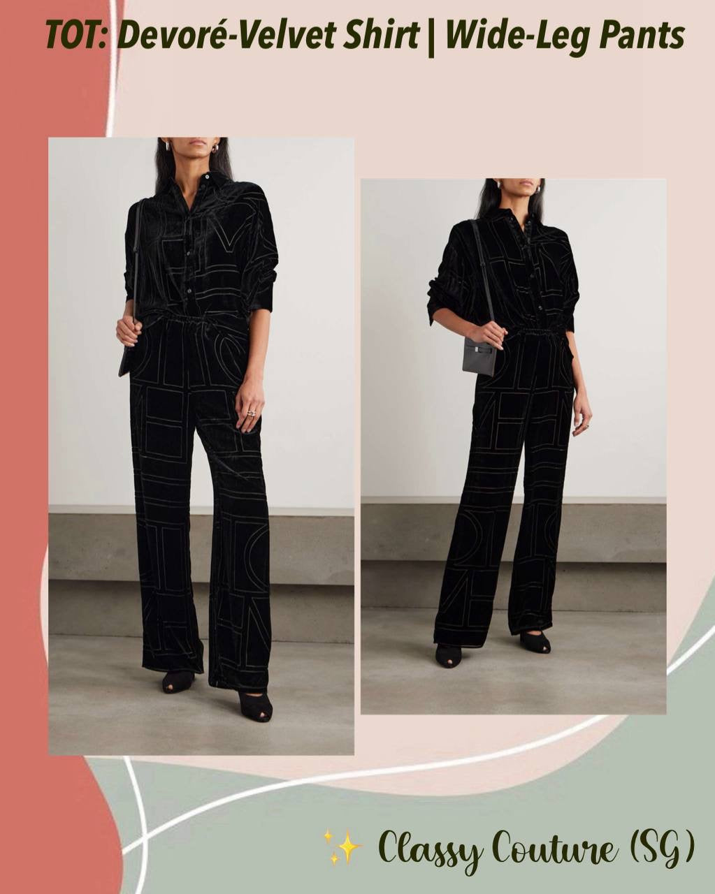 TOT Devoré-Velvet Shirt | Wide-Leg Pants | Monogram Viscose-Silk Set