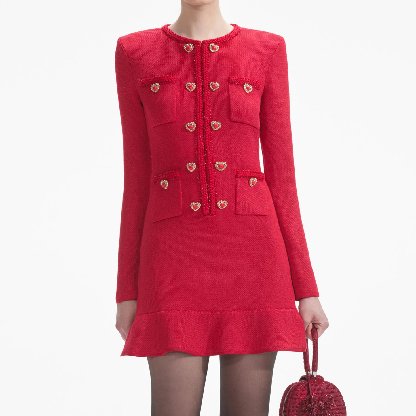 SP Red Knit Heart Buttoned Mini Dress