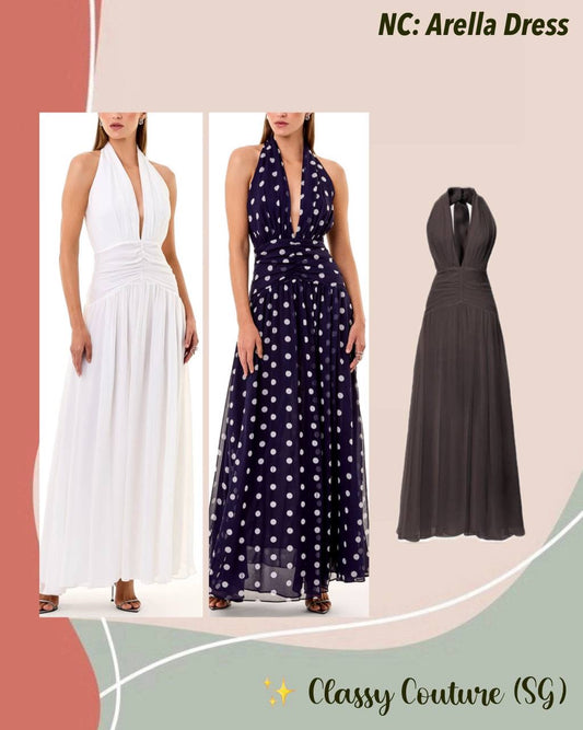 NC Arella Plunge Halter Ruched Maxi Dress