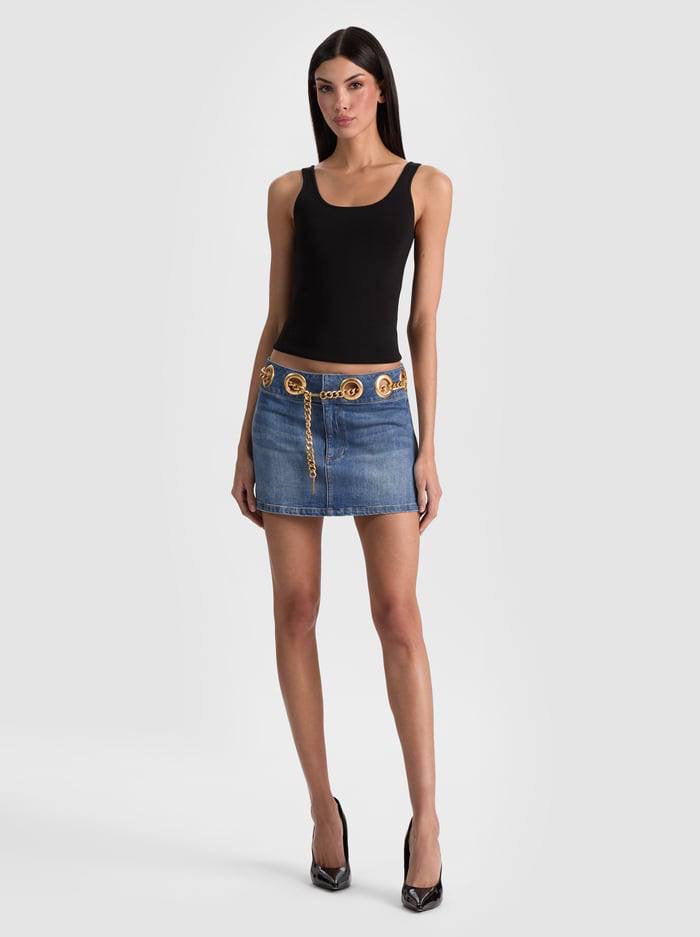 AO Morgana Chain Belt Stretch-cotton Denim Mini Skirt