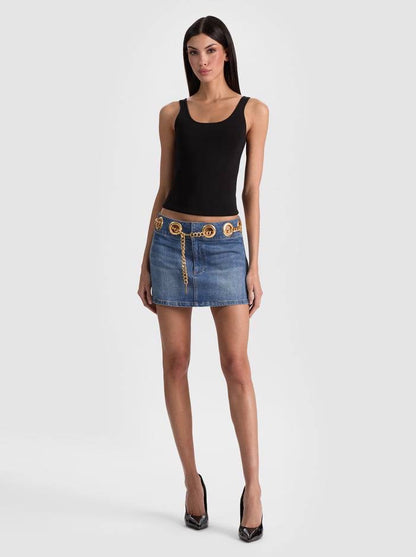 AO Morgana Chain Belt Stretch-cotton Denim Mini Skirt