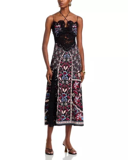 FR Marcelle Eyelash Lace-Trim Halter Viscose Midi Dress