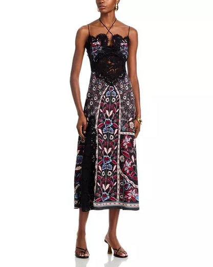 FR Marcelle Eyelash Lace-Trim Halter Viscose Midi Dress