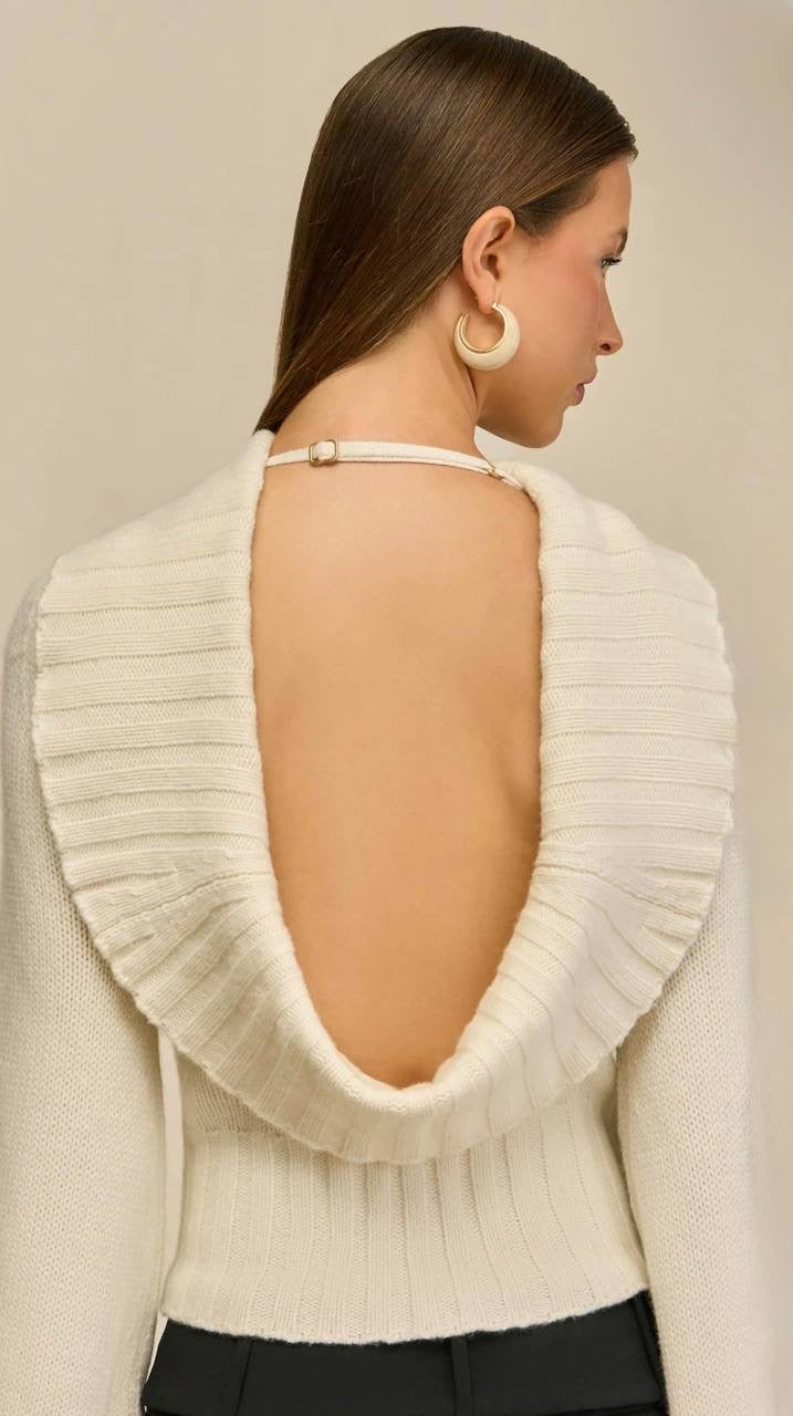 CG Milika Merino Wool-Cotton Cowl Back Sweater